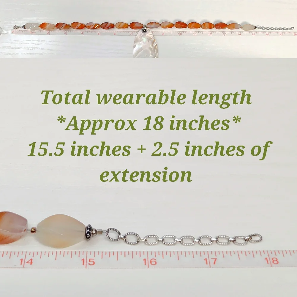 Vintage Sterling Silver Carnelian Mother Of Pearl Floral Pendant Necklace 18